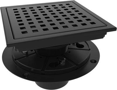 Ralo quadrado para piso de chuveiro Sumerain com flange, aço inoxidável SUS 304, preto fosco