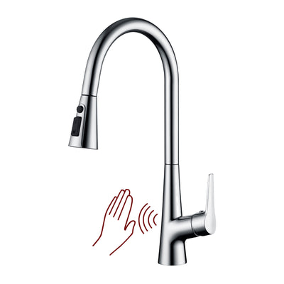 Torneira de Cozinha SUMERAIN Sem Toque com Pulverizador Puxável, Monocomando, Sensor de Movimento para Pia de Cozinha, Giro 360 Graus, Cromada
