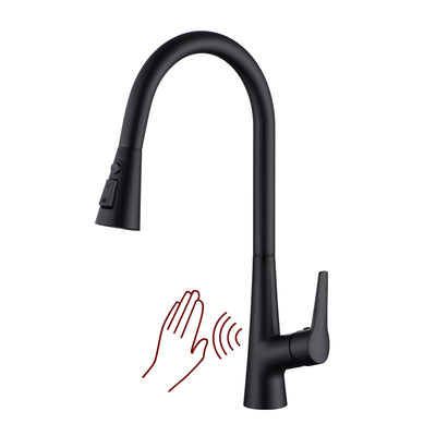 Torneira de Pia de Cozinha SUMERAIN Preto Fosco Sem Toque com Pulverizador Puxável, Torneira com Sensor de Movimento para Pia de Cozinha