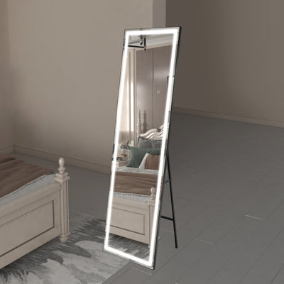 Espelho de Corpo Inteiro Sumerain com Luzes LED, Espelho de Chão 67"x20" com Regulagem de Brilho e 3 Cores de Iluminação, Espelho Alto de Corpo Inteiro para Quarto, Closet, Cabideiro, Moldura Preta