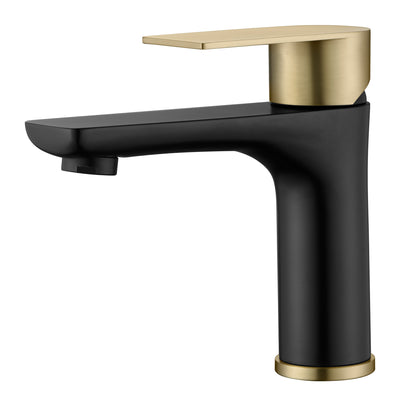 Torneira de Banheiro Sumerain de Aço Inoxidável, Torneira para Pia de Banheiro Furo Único, Torneira de Banheiro com Alça Única Preta e Dourada para Lavabo com Linhas de Abastecimento de Água