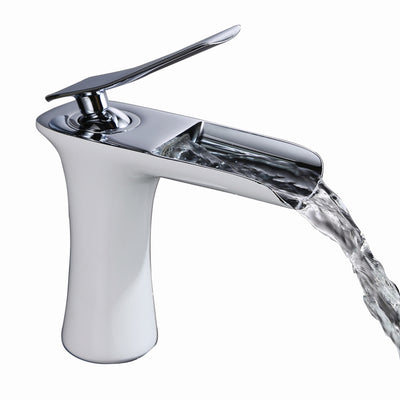 Torneira Moderna para Banheiro em Cascata SUMERAIN, Torneira Contemporânea para Cuba com Alça Única, Acabamento Cromado e Branco