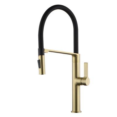 Torneira de Cozinha SUMERAIN Sem Chumbo com Pulverizador Retrátil, Torneira para Pia com Acabamento Dourado Escovado, Furo Único, Monocomando, Montada na Bancada
