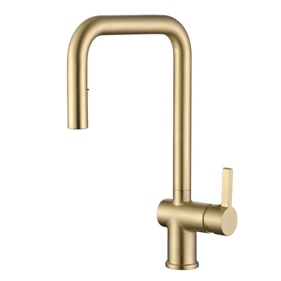 Torneiras de Cozinha sumerain com Extensor e Modo Duplo de Pulverização, Torneira Moderna para Pia de Cozinha de Aço Inoxidável com 1 Furo, Acabamento Dourado Escovado
