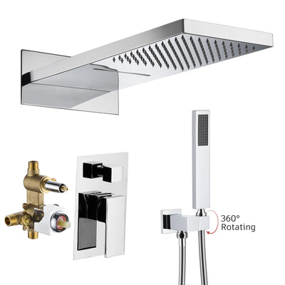 Conjunto de Torneira para Chuveiro Sumerain, Sistema de Torneira para Chuveiro com Chuveiro de Chuva e Cascata em Modo Duplo, Cromado