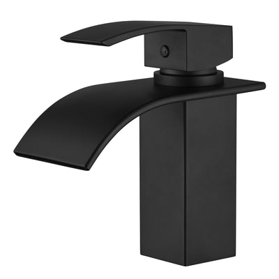 Torneira de Pia de Banheiro SUMERAIN Preto Fosco, Aço Inoxidável 304 Sem Chumbo, Monocomando para Furo Único com Bico Cascata