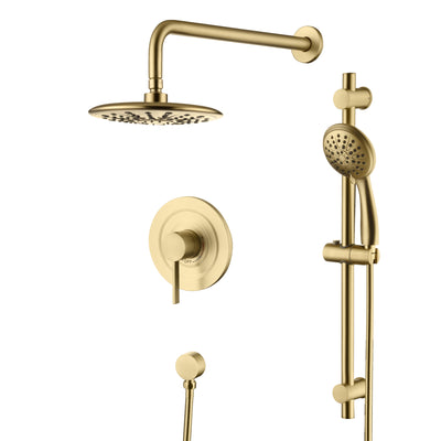 Sistema de Chuveiro sumerain, Conjunto Completo de Torneira com Barra Deslizante em Dourado Escovado, Cabeças de Chuveiro e Chuveiro de Mão com 3 Jatos, Válvula e Kit de Acabamento Incluídos