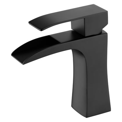 Torneira de Banheiro SUMERAIN Furo Único, Torneira com Efeito Cascata, Alça Única, Preta Fosca, Torneira para Lavabo de Aço Inoxidável
