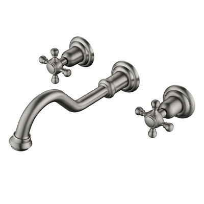 Torneira Tradicional para Cuba de Apoio Montada na Parede SUMERAIN em Níquel Escovado, Torneira para Lavabo com 3 Furos e Botões Cruzados, com Válvula de Instalação Inclusa