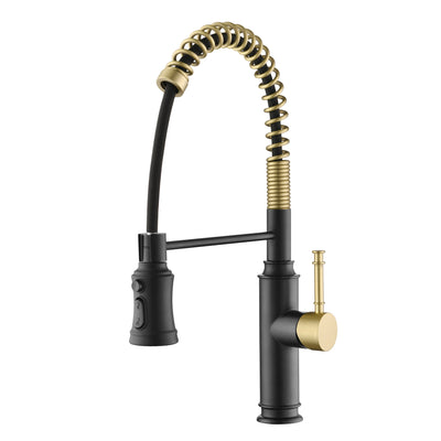 Torneira de Cozinha SUMERAIN com Pulverizador Retrátil, Montagem em Furo Único, Mola, com Pulverizador de 3 Funções, Preto e Dourado