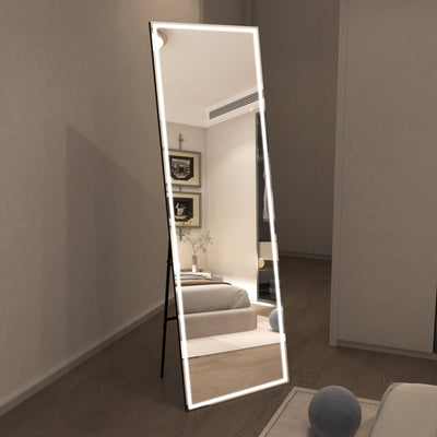 Espelho de Corpo Inteiro LED Grande Sumerain 75"x28", Espelho de Chão com Luz Regulável Sem Degraus com 3 Cores de Iluminação, Espelho de Parede de Comprimento Total para Quarto, Closet, Vestiário, Vidro Temperado
