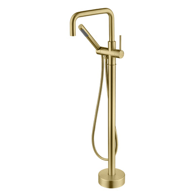 Torneira de Banheira Independente SUMERAIN com Chuveirinho, Dourado Escovado, Torneira de Piso para Banheira em Latão, Monocomando, Alto Fluxo