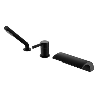 Conjunto de Torneira para Banheira SUMERAIN Preto Fosco com Pulverizador, Torneira Romana Estilo Cachoeira Montada na Cuba com Alta Vazão e 3 Furos