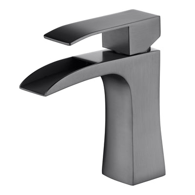 Torneira de Banheiro com Efeito Cascata SUMERAIN, Alça Única, Furo Único, Torneira para Pia de Lavabo Cinza Metálico de Aço Inoxidável