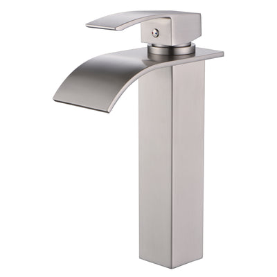 Torneira para Cuba com Efeito Cascata SUMERAIN, Torneira Alta para Banheiro, Níquel Escovado, Monocomando para Furo Único em Aço Inoxidável
