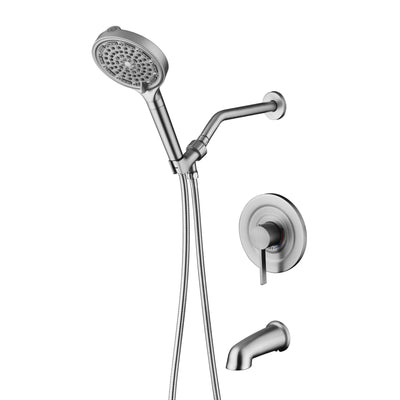 Sistema de Chuveiro SUMERAIN com Chuveiro de Chuva e Torneira para Banheira, Conjunto de Torneira para Banheira com Alta Vazão e Chuveiro de 6 Jatos com Filtros, Acabamento Níquel Escovado