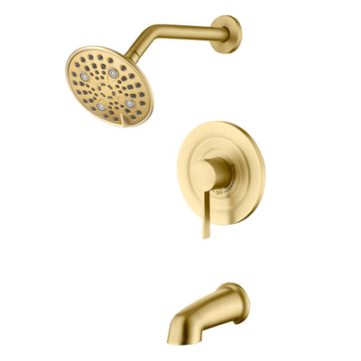 Conjunto Moderno de Torneira de Chuveiro sumerain com Cabeça de Chuveiro com 6 Jatos, Bica para Banheira e Kit de Acabamento com Válvula, Acabamento Dourado Escovado
