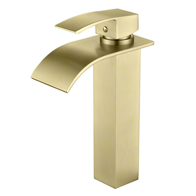 Torneira para Cuba de Banheiro SUMERAIN, Aço Inoxidável Dourado Escovado, Torneira Alta com Efeito Cascata, Monocomando para Furo Único
