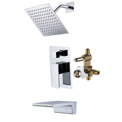Sistema Completo de Chuveiro SUMERAIN com Válvula de Instalação, Conjunto de Torneira de Chuveiro Montada na Parede com Alça Única e Bica de Banheira em Cascata, Cromado