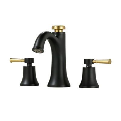Torneira de banheiro Sumerain 3 furos, torneira moderna de lavatório em latão maciço com modos de spray duplo, memória de temperatura, preto e dourado