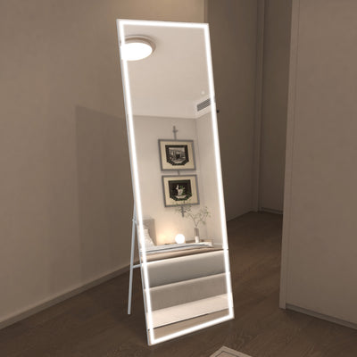 Espelho de Chão LED Sumerain 75"x28" com Luzes, Moldura Branca, Espelho de Corpo Inteiro com Regulagem de Brilho e 3 Temperaturas de Cor, Espelho de Pé para Quarto, Closet, Vestiário