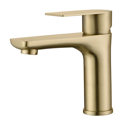 Torneira de Banheiro Sumerain Furo Único, Torneiras para Pia de Banheiro de Aço Inoxidável, Torneira para Lavabo com Alça Única Dourada Escovada e Linhas de Abastecimento de Água