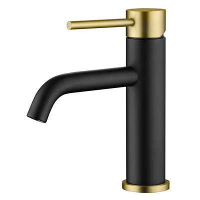 Torneira Moderna para Pia de Banheiro SUMERAIN com Alça Única, Aço Inoxidável, Furo Único, Preto e Dourado