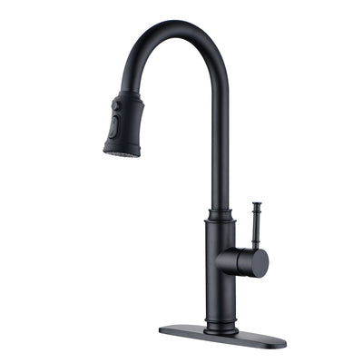 Torneira de Cozinha SUMERAIN com Pulverizador Retrátil, Alça Única, Aço Inoxidável com 3 Funções, Placa de Montagem, Preto Fosco