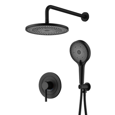 Conjunto de Torneira de Chuveiro Embutida sumerain Preto Fosco, Sistema de Chuveiro de Chuva com Cabeça de 10 Polegadas, Acessórios de Chuveiro com Pulverizador de Mão, Válvula e Kit de Acabamento Incluídos