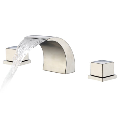 Torneira para Banheiro Sumerain de Instalação Ampla, Torneira Moderna de Cascata para Pia de Banheiro com Duas Alavancas, Construção em Latão Maciço e Aço Inoxidável, Torneira para Lavabo com 3 Furos para Instalação em Deck, Níquel Escovado