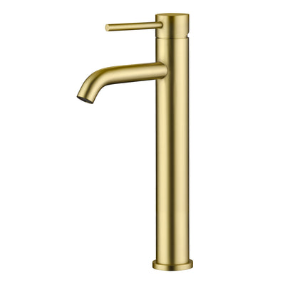 Torneira para Cuba de Banheiro Alta SUMERAIN, Aço Inoxidável 304, Torneira para Lavabo Econômica com Alça Única e Furo Único, Acabamento Dourado Escovado