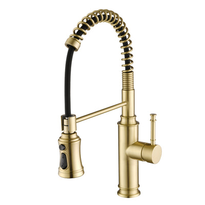 Torneira de Cozinha SUMERAIN com Pulverizador Retrátil de Mola, Alça Única, Aço Inoxidável com Pulverizador de 3 Funções, Dourado Escovado