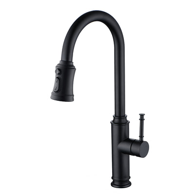 Torneira de Cozinha SUMERAIN de Alça Única com Bica Alta e Pulverizador Retrátil, Montagem em Furo Único, Aço Inoxidável, Preto Fosco