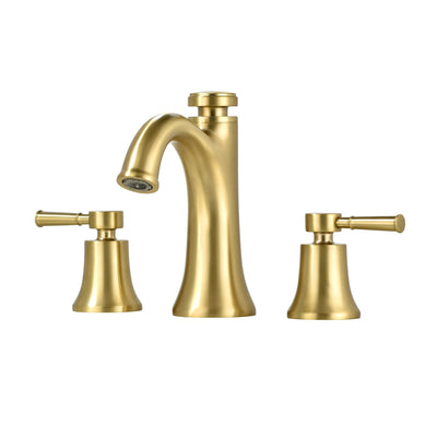 Torneira de banheiro de 3 furos com função de memória de temperatura, torneira moderna de vaidade com spray duplo, latão maciço, dourado escovado