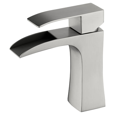 Torneira de Banheiro SUMERAIN Níquel Escovado, Furo Único, Torneira de Pia com Efeito Cascata, Torneira para Lavabo de Aço Inoxidável