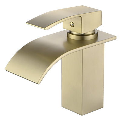 Torneira para Pia de Banheiro SUMERAIN Cachoeira, Torneira para Lavabo em Aço Inoxidável Livre de Chumbo, Uma Alça, Um Furo, Dourado Escovado