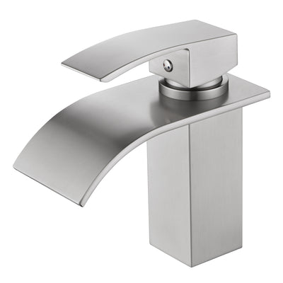 Torneira para Pia de Banheiro SUMERAIN Cachoeira, Torneira Misturadora para Lavabo com Um Furo e Uma Alça, Aço Inoxidável Níquel Escovado, Torneira de Vaidade