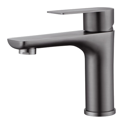 Torneira para Pia de Banheiro Sumerain de Alavanca Única, Furo Único, Torneira para Banheiro Cinza Metálico, Torneira para Lavabo em Aço Inoxidável com Linhas de Abastecimento de Água