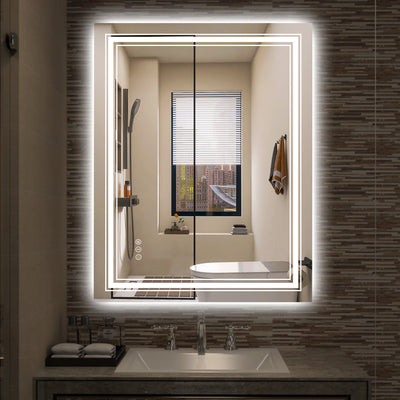 Espelho de Banheiro LED Sumerain 28 x 36 Polegadas com Luzes, Espelho de Vaidade Inteligente Anti-Embaçante com Regulagem de Brilho, Luz Frontal e Iluminação Traseira, 3 Temperaturas de Cor, Função Memória