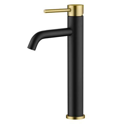 Torneira para Cuba de Banheiro SUMERAIN, Torneira Alta para Pia de Banheiro Preto e Dourado, Alça Única, Furo Único, Sem Chumbo, Aço Inoxidável 304