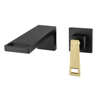 Torneira para Banheiro Montada na Parede SUMERAIN com Uma Alça para Pia, com Válvula de Instalação em Latão, Preto e Dourado