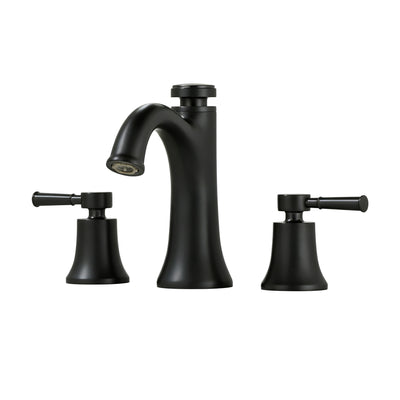 Torneira de pia de banheiro Sumerain preta fosca, torneira de lavatório de 3 furos com 2 alças, modos de spray duplo, memória de temperatura, latão maciço