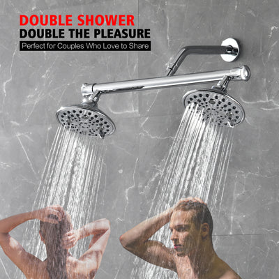 sumerain Luxurious 6" High Pressure Dual Shower Head Combo with 6 Settings and 20" Long Shower Arm for Couples, Chrome Finish