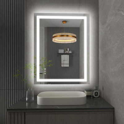 Espelho de banheiro LED SUMERAIN com luz frontal e traseira, 28 x 36 polegadas, espelho de vaidade inteligente com 3 cores reguláveis para parede, antiembaçante, função memória, vidro temperado, certificado ETL