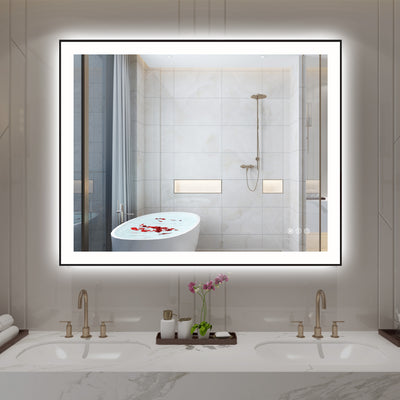 Espelho de Banheiro LED Sumerain 40"x32" com Moldura Preta, Espelho de Vaidade LED Anti-Embaçante com Regulagem de Brilho Frontal e Traseira para Parede, 3 Temperaturas de Cor