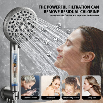 Cabeça de Chuveiro SUMERAIN com Filtros para Água Dura - 9 Modos de Spray, Filtro com Vitamina C e KDF, Tecnologia Anti-Calcário Sem Sal, Chuveiro de Alta Pressão Níquel Escovado