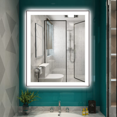 Espelho LED Sumerain 30 x 36 Polegadas com Moldura Preta para Banheiro, Espelho Anti-Embaçante com Regulagem de Brilho Sem Degraus e Luzes, 3 Temperaturas de Cor