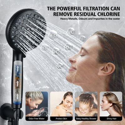 Chuveiro com Filtro para Água Dura SUMERAIN com 9 Modos de Spray, Filtragem KDF e Cuidado da Pele com Vitamina C, Filtro Substituível a Cada 3 Meses para Califórnia/Texas/Illinois, Preto Fosco