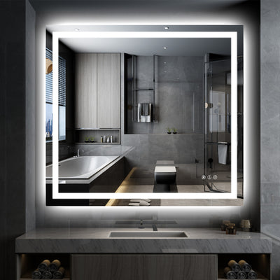 Espelho de Banheiro LED SUMERAIN 40 x 36 Polegadas com Luzes, Iluminação Frontal e Traseira, Espelho de Penteadeira com Luz Regulável em 3 Temperaturas de Cor para Parede, Antiembaçante, Função de Memória, Vidro Temperado à Prova de Quebra