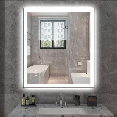 Espelho de Vaidade para Banheiro LED Sumerain com Luzes, Espelho Anti-Embaçante 32"x36" com Iluminação Frontal e Traseira para Parede, Brilho Regulável, 3 Temperaturas de Cor